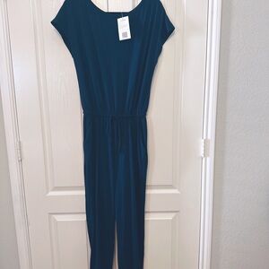 Pretty garden Woman’s Shorts Sleeves Wrap Drawstrings Jumpsuit Dark Blue Small